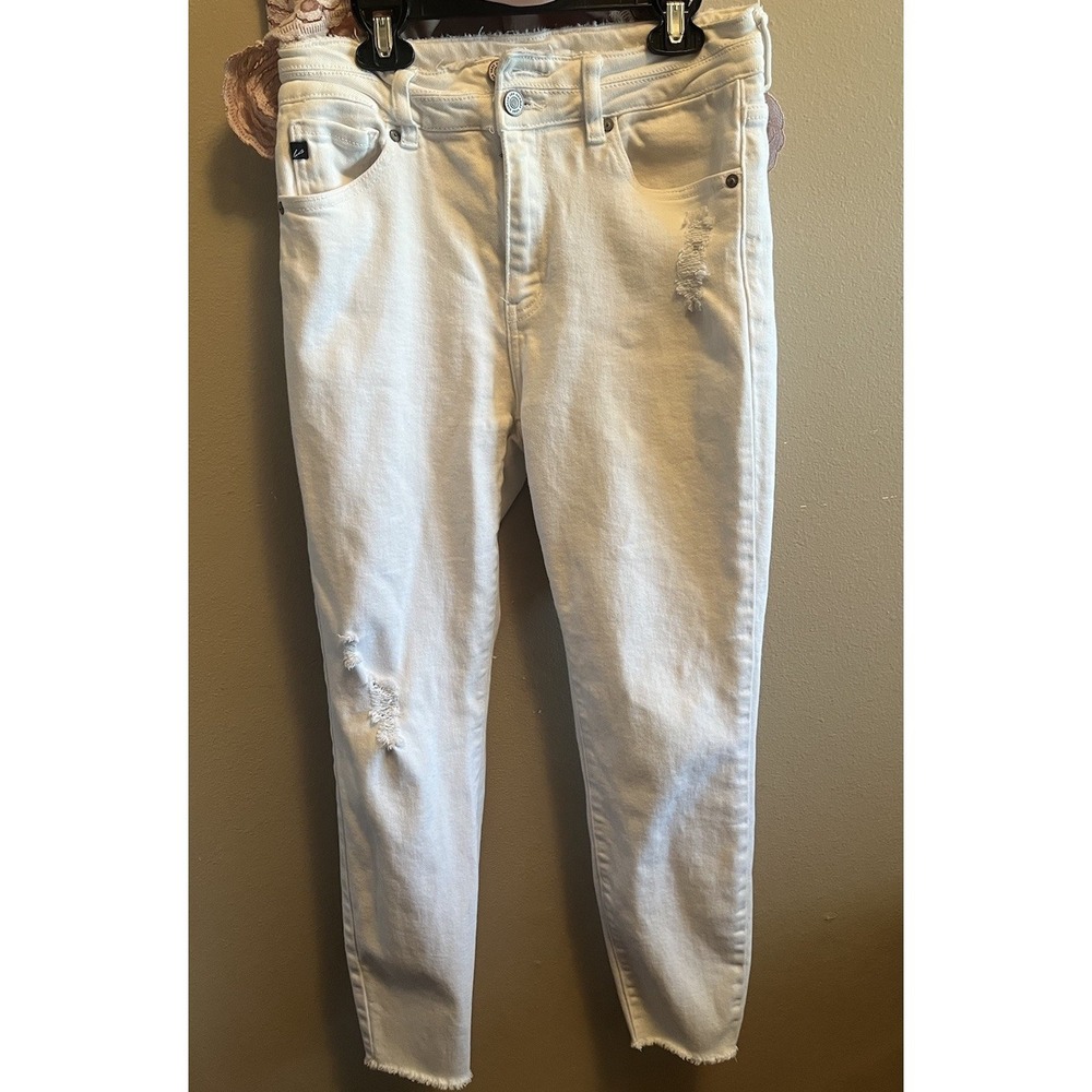 KanCan Women's White Distressed/ripped Skinny Jeans Raw Hem Stretch Denim